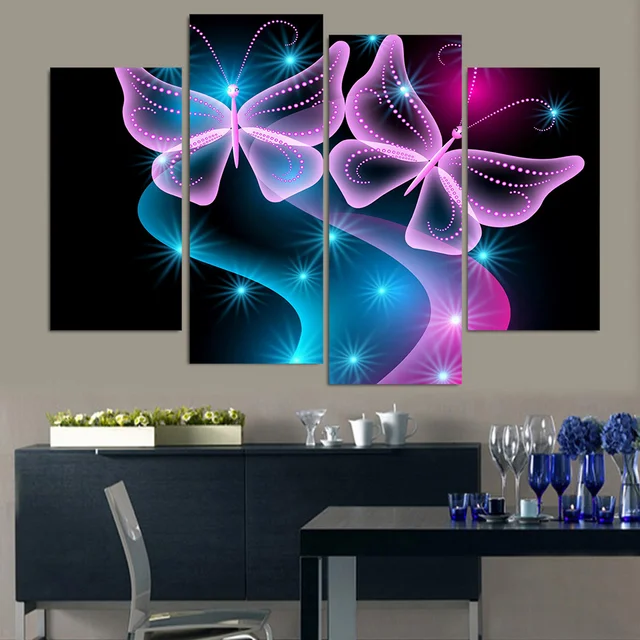 Framework Hd Printed Modern Canvas Modular Pictures 4 Panel Framework Hd Printed Modern Canvas Modular Pictures 4 Panel Erflies Neon Light Home Decor Living Room