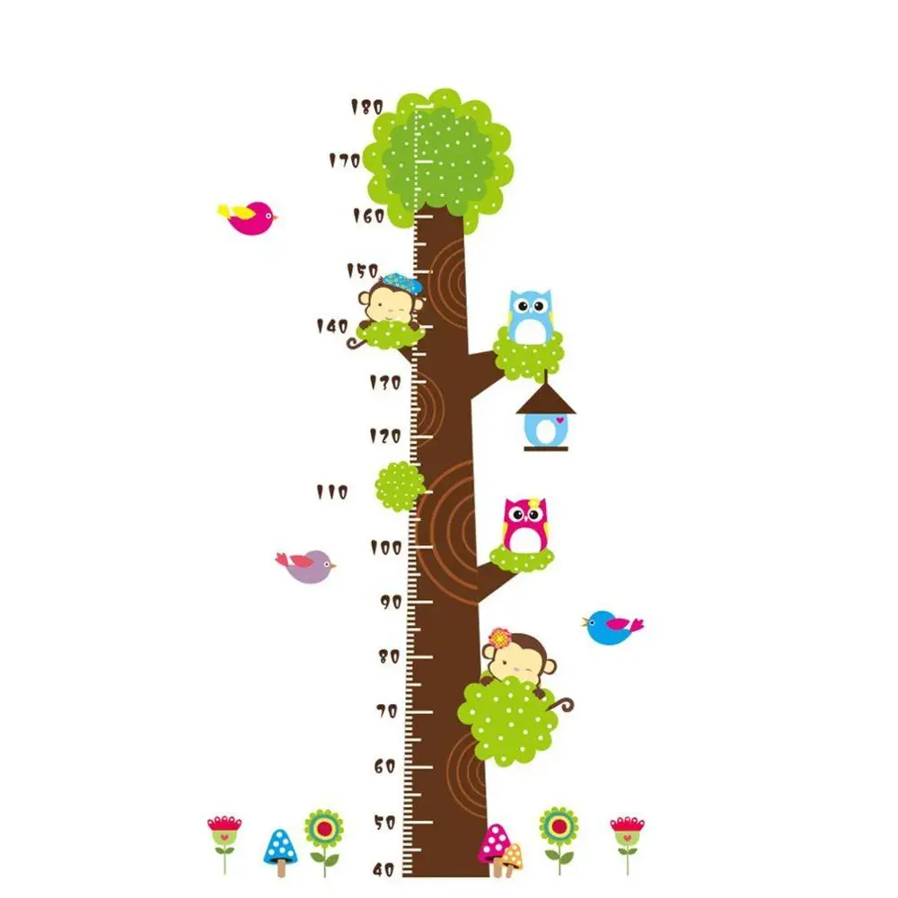 OCDAY мультфильм сова обезьянки, высота мерки наклейки для детей комнаты Ростомер линейка украшения для детской классические декоративные игрушки новинка - Цвет: Зеленый