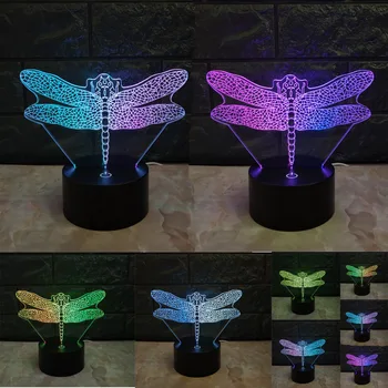 

New Amroe Cartoon 3D Insect Mixed Color Dragonfly USB Touch 7 Color Night Light Illusion RGB LED Child Kids Birthday Toys Gifts