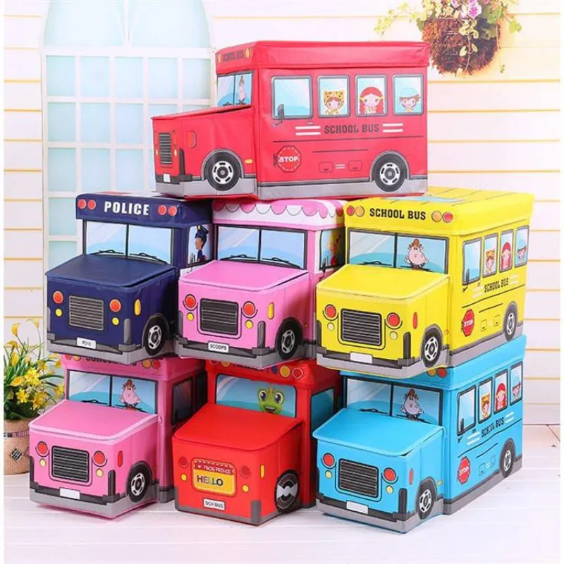 

5 Color Cartoon Car Storage Box Storage Stool Folding Storage Box Non Woven Multifunction Car Children Clothing Toys Finishing