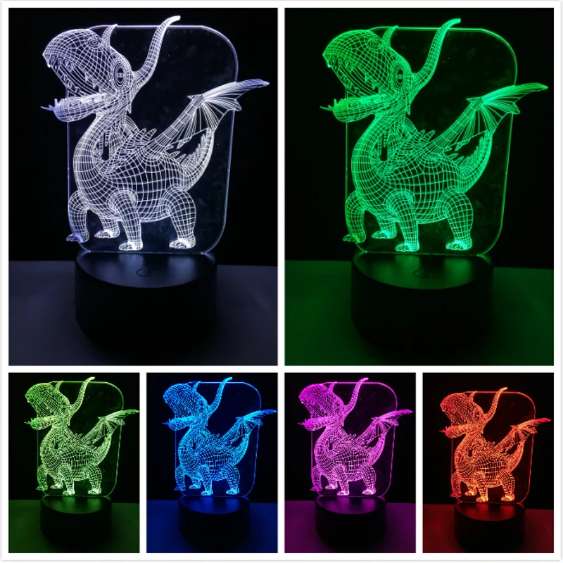Птерозавр даргон 3D лампа светодиодный USB Иллюзия ночной Светильник многоцветный