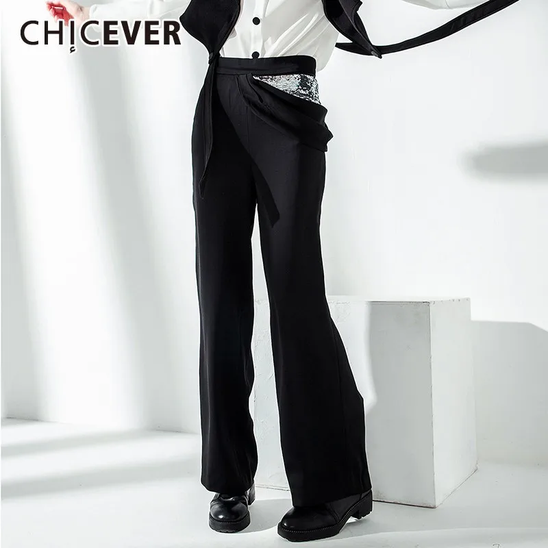 

CHICEVER Sequined Patchwork Long Trousers For Women High Waist Slim Straight Pants Female Fashion Clothes 2019 Summer New