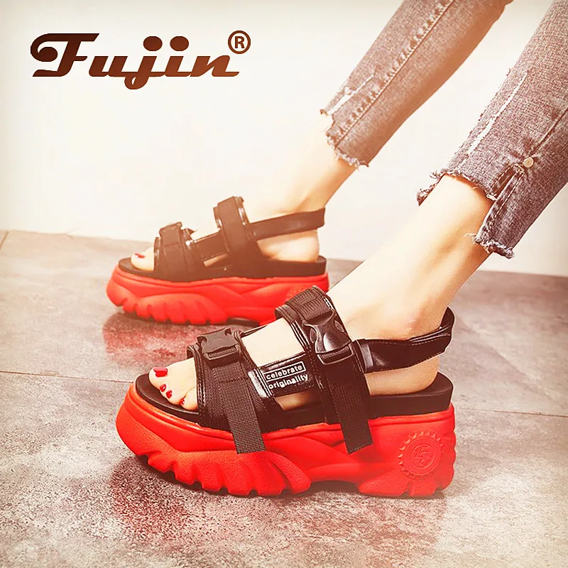 

Fujin Sandals Female Summer Fairy Wind Wedges New Wild Sponge Cake Thick Bottom Casual Increase Beach Roman Shoes Dropshipping