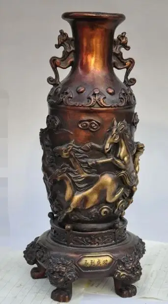 

S0400 11"chinese palace bronze 8 horse beast head statue Zun Cup Bottle Pot Vase Jar B0403