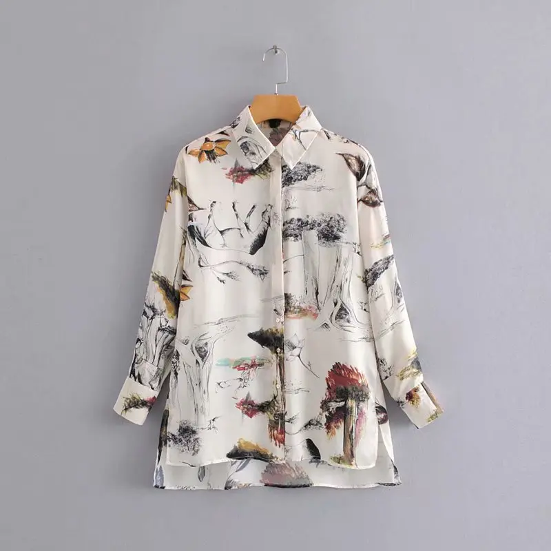 

women vintage long sleeve ink painting casual loose blouses shirt women office business chic blusas print femininas tops LS2748