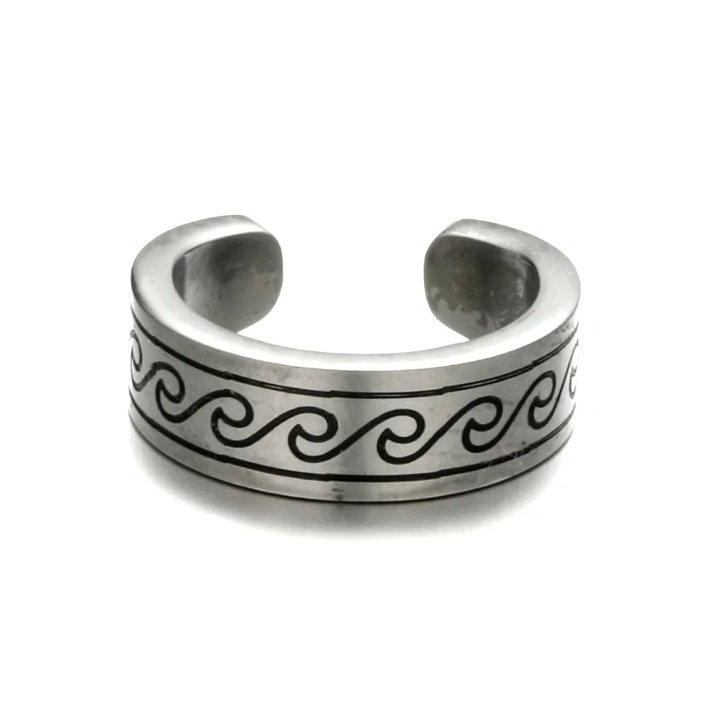 Tocona Bohemian Antique Silver Adjustable Wave Rings for Women Metal Alloy Opening Surfer Ring Boho Jewelry Accessories 4745