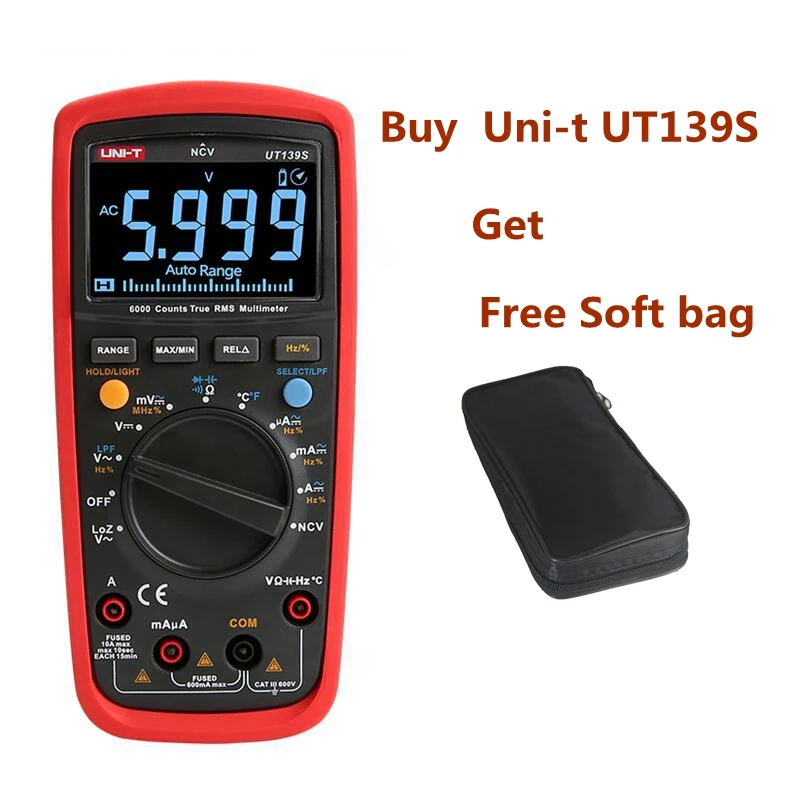 UNI T UT139S True RMS цифровой мультиметр AC DC мультиметр температура тестер LPF фильтр пропуска LoZ низкое сопротивление вход+ инструменты Сумки