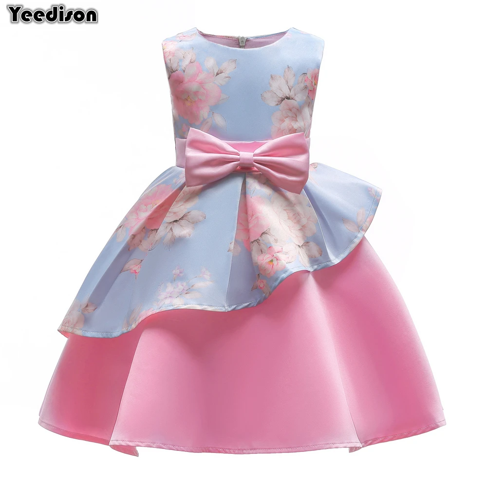 Yeedison Floral Print Girls Princess Dress 2018 New Kids Party Dresses For Girls Summer Cute Children Costume Bow Girl Prom Gown (1)