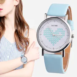 Модные Сердце Pattern Круглый циферблат Для женщин кварцевые Искусственная кожа ремешок наручные часы