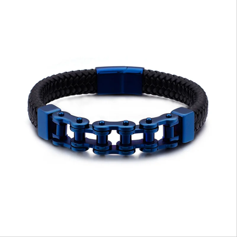

Men Biker Bicycle Motorcycle Chain Bracelet Bangle Genuine Leather Braided Titanium Steel Bracelet Men Jewelry Trendy Bracelets