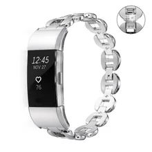 Para Fitbit Carga 2 Bandas, Bandas de Metal Pulseira de Relógio de prata/Preto/ouro com Strass Acessório de Substituição Pulseira pulseiras de relógio