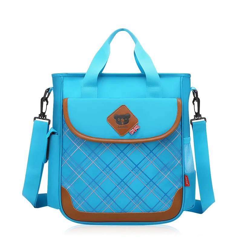 high quality light blue plaid one shoulder girls school bags vintage