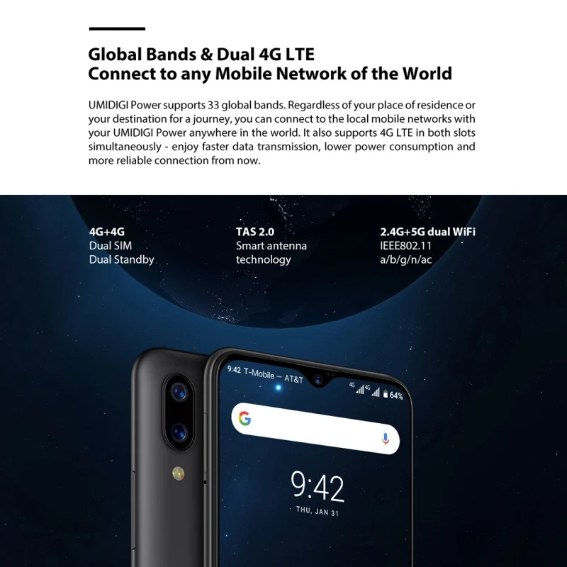 UMIDIGI power, 6,3 дюймов, полностью экранный смартфон, 4 Гб+ 64 ГБ, 5150 мАч, 16 МП, Android 9,0, мобильный телефон, две sim-карты, 4G, OTG, NFC