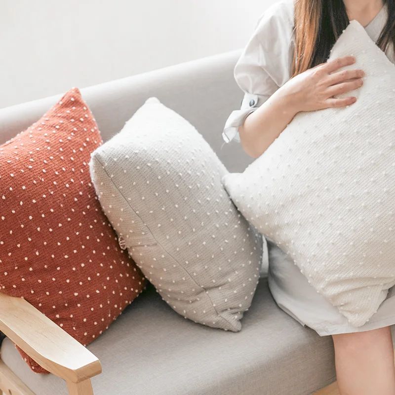 

Stars Winter Wool Knitted Cushion Cover/Throw Pillow Case by Freelove, Jacquard White Dot, Button Closure, Square 18'' by 18''
