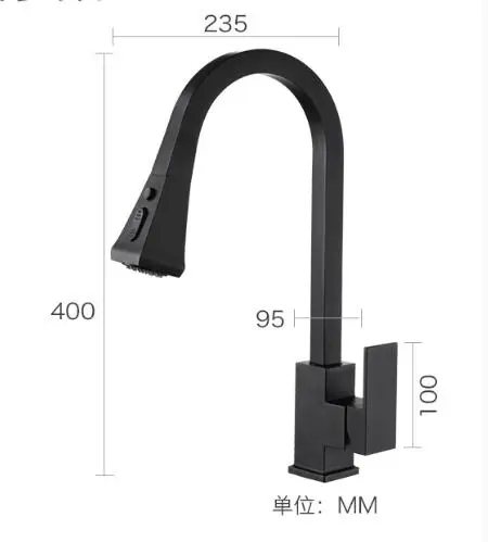 Черный выдвижной кухонный кран цельный латунный носик квадратный смеситель кран для воды, смеситель Черный кран
