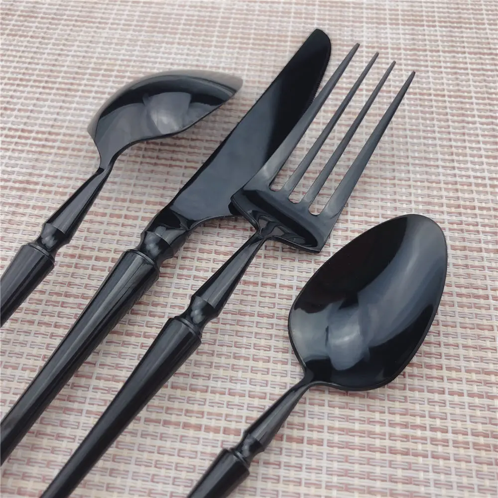  6/5/4Pcs Chic Elegant Black Dinnerware Set Stainless Steel Tableware Cutlery Set Plating Table Knif
