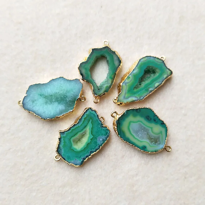 

5pcs green Freeform Natural Druzy Drusy Agat e Geod e Slice Connector gold Plated DIY Making Bracelet necklace Jewelry CT33