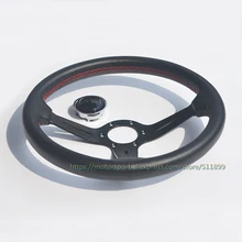 UNIVERSAL Real Leather ND Depth Dish Auto Steering Wheel Black Rivet Spoke Drifting Steering Wheel 350mm real leather steering wheel universal 14 inch flat steering wheel with black spoke
