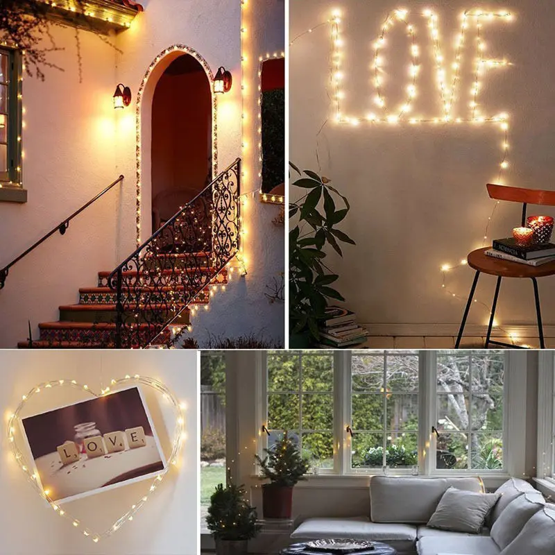 Christmas String Lights 5M 10M Warm White/RGB Waterproof Battery Powered 8 Mode Timed Dimmable Garland Decorate Light String