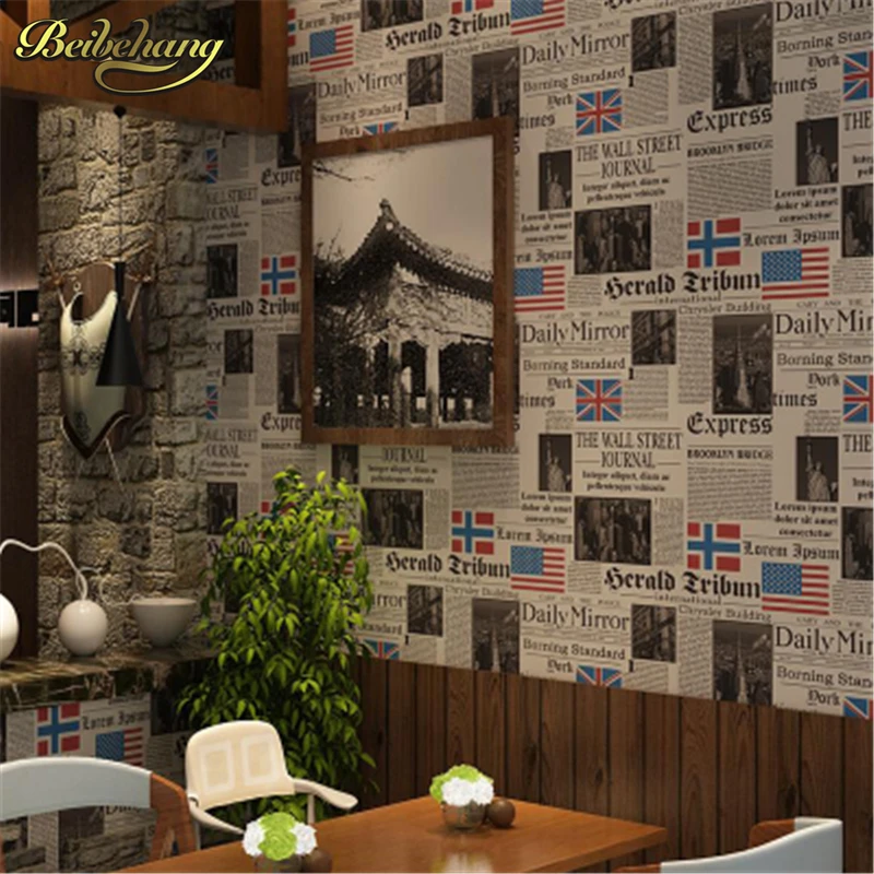 beibehang Vintage News Papers Cars Brown Vinyl Wallpaper roll papel de parede para sala wallpaper papel parede papel wall