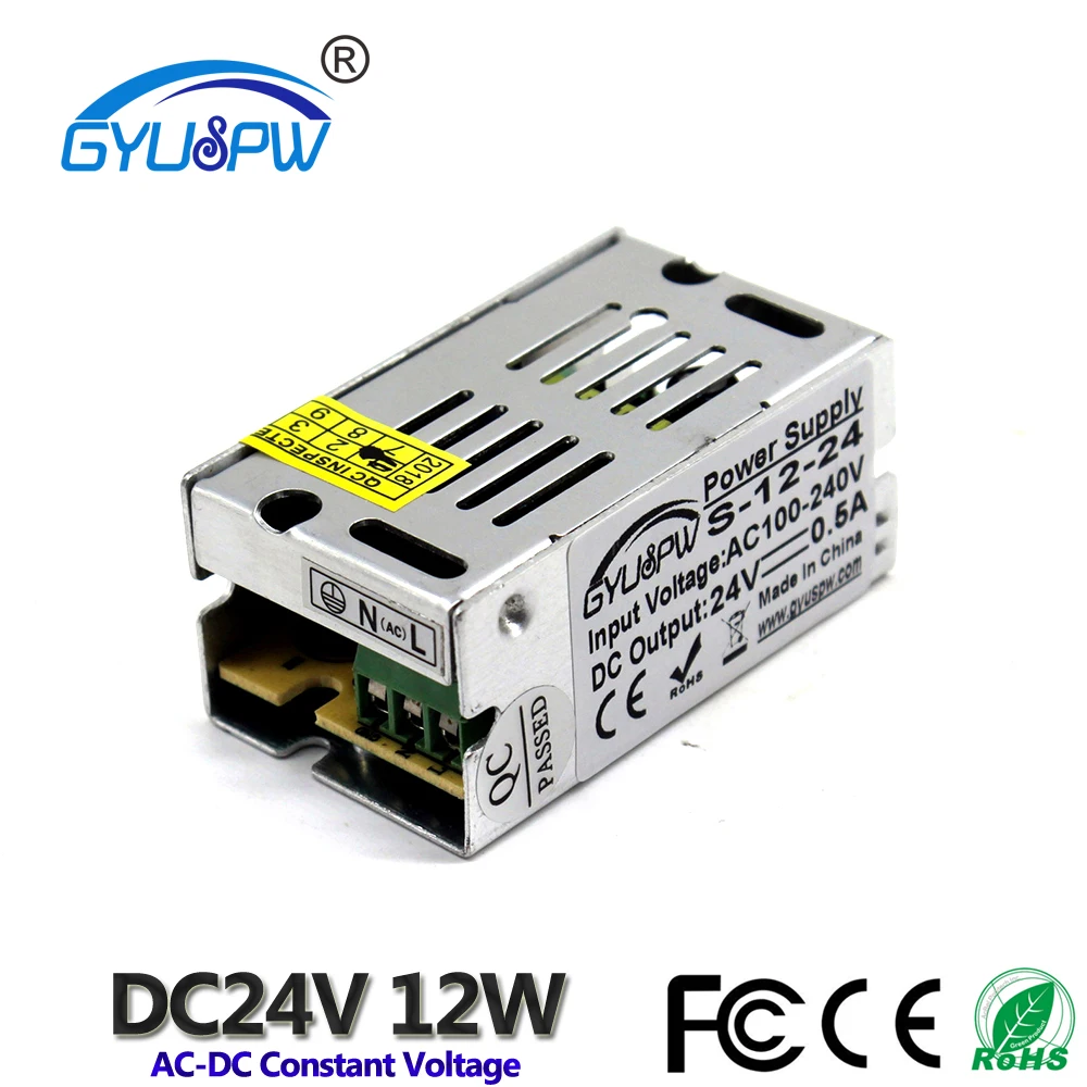 

Single Output DC 24V 0.5A 12W Power Supply Switching Driver Transformer 100-240V AC to DC24V SMPS For Led Strip Module Lighting