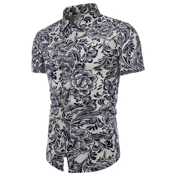 

Men Summer Bohe Floral Short Sleeve Linen Basic Blouse Top Plus Size 0301