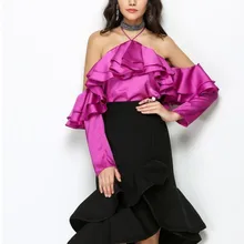 Элегантная черно-белая женская юбка с высокой талией до колена Однотонная юбка-карандаш лето осень оборки асимметричная юбка миди SP-95