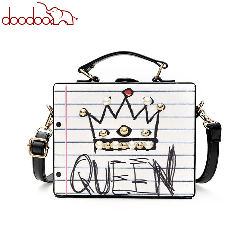 

DOODOO-Fashion letter diamonds pearl rivet box shape casual female handbag womans bags brand designers 2019