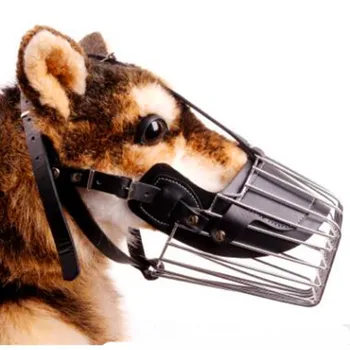 

Black/ Brown Strong Metal Wire Basket leather Dog Muzzle For Large Dog Anti-Bite Bark Chew Muzzles dog mask for pet
