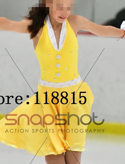 

Yellow Skating Dress Women High Quality Women Skating Skirt Lycra Girls Figure Skating Clothing Custom Competition 2017 B45