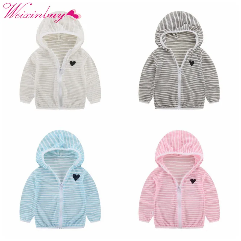 

Summer Autumn Hooded Baby Jacket Striped Beach Breathable Sunscreen Jacket for Boys Girl Clothes Girl Coat
