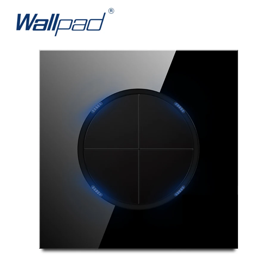 Wallpad New Arrival 4 Gang 1 Way Random Click Push Button Wall Light Switch With LED Indicator Crystal Glass Panel 16A - Color: Black