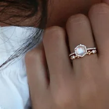 Women Rings Jewelry Vintage Retro Female Gold Filled Moonstone Rings Engagement Party Rings Set Wedding Jewelry elegant purple black gold filled cz ring gold colors flowers rings unique vintage party wedding for women christmas jewelry