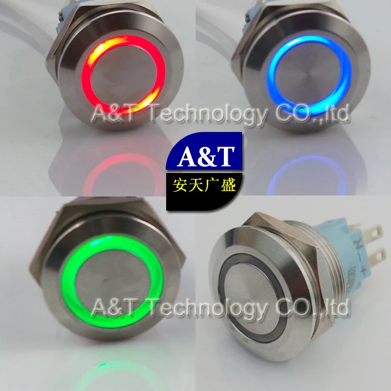 

22mm Waterproof RGB LED Latching ON OFF Push Button 12V 24V 220V Red Blue Green illuminated Metal Stainless Steel Switch