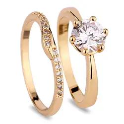 Размеры 7-9 Для женщин кольца для новобрачных блестящие Кубического Циркония Золотое кольцо Цвет Свадебные обручальные кольца для дам