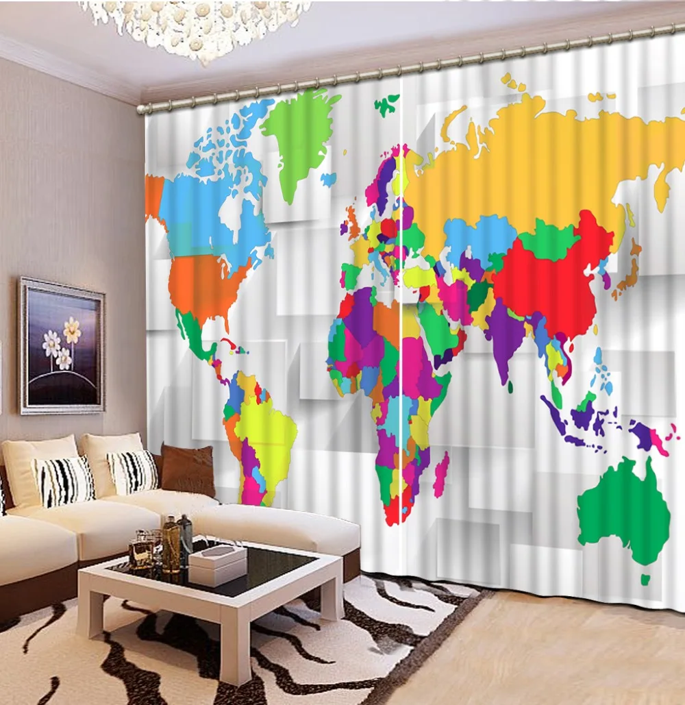 Customized size Luxury Blackout 3D Window Curtains For Living Room colorful curtains map | Дом и сад