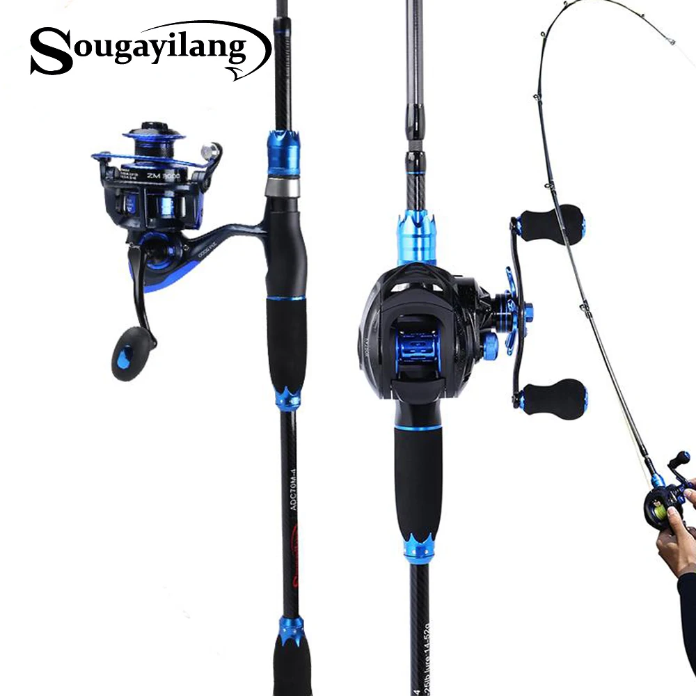 Sougayilang 1.8 m قصبة الصيد و الصيد بكرة كومبو الكربون إغراء قضيب و الصب الغزل/Baitcasting بكرة مع الغيار لفائف مجموعات