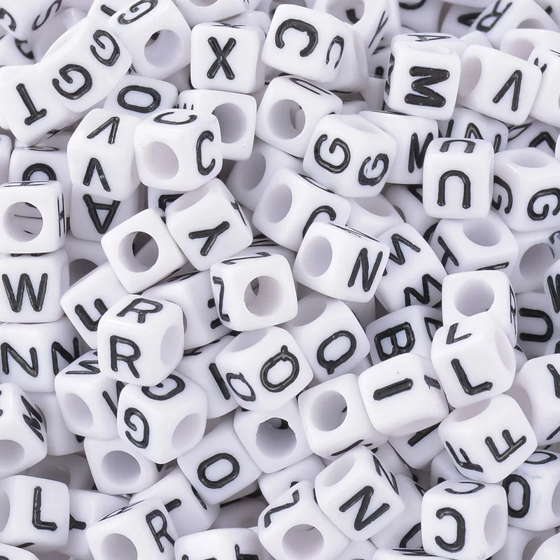 500pcs 6x6mm Mixed Letter Beads Square Alphabet Acrylic DIY Jewelry Making For Bracelet Necklace Accessories | Украшения и