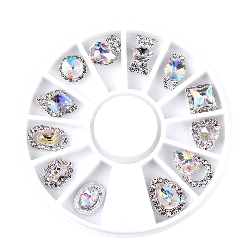 

Luxury Charm Clear AB Alloy Nail Rhinestone 12pcs/box Diamond Decorations Wheel 3D Mix Designs Manicure Tools
