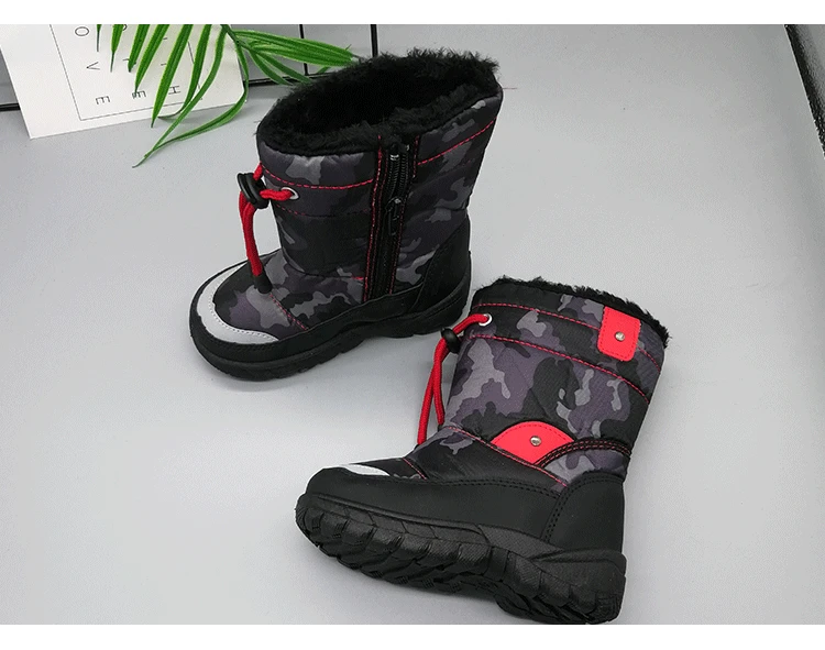 Детские камуфляжные ботинки черного цвета; зимние ботинки для малышей; зимние ботинки до середины икры; Теплая обувь; короткие ботинки для маленьких девочек и мальчиков; botas