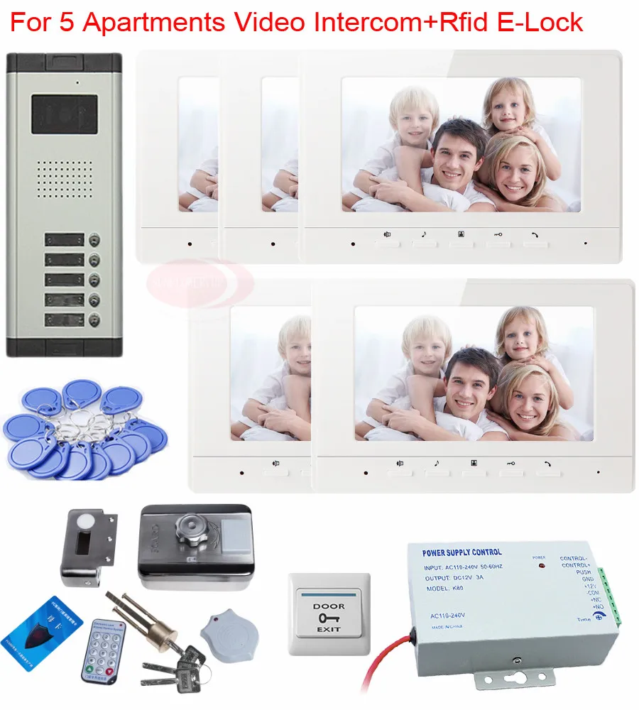

Video Door Phone Aluminum CCD Camera 700Lines 5 Buttons 7 "Tft Video Doorphone With Rfid Electronic Lock Videophone System Unit