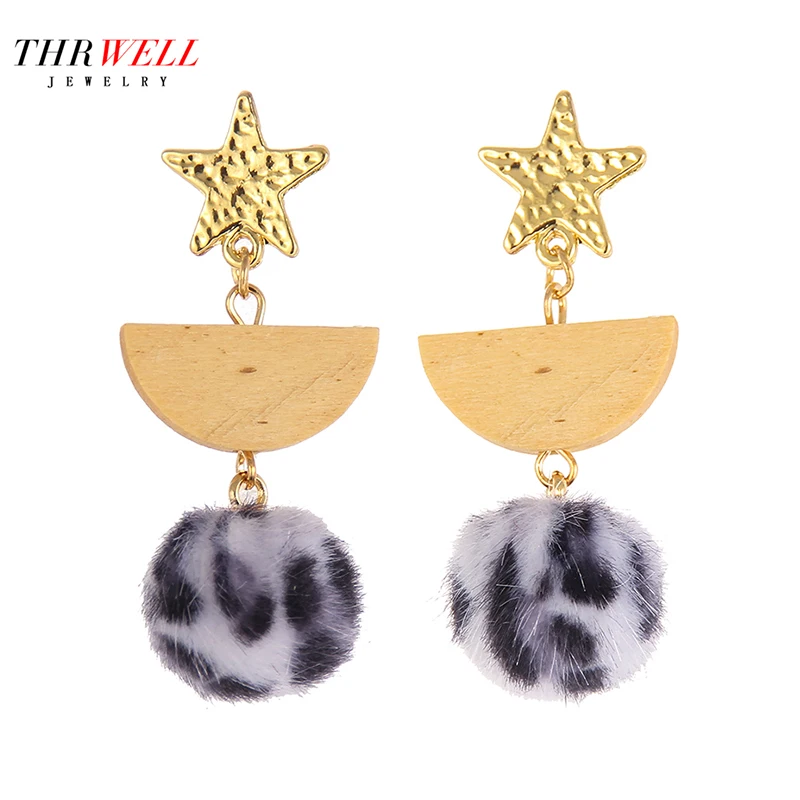 

THRWELL New Fashion Leopard point Round Women Colorful Wooden Dangle Earrings For Women Fashion Jewelry Christmas Wedding Gifts