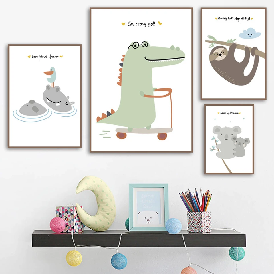 Crocodile-Sloth-Koala-Cartoon-Animal-Print-Wall-Art-Canvas-Painting-Nordic-Posters-And-Prints-Wall-Pictures