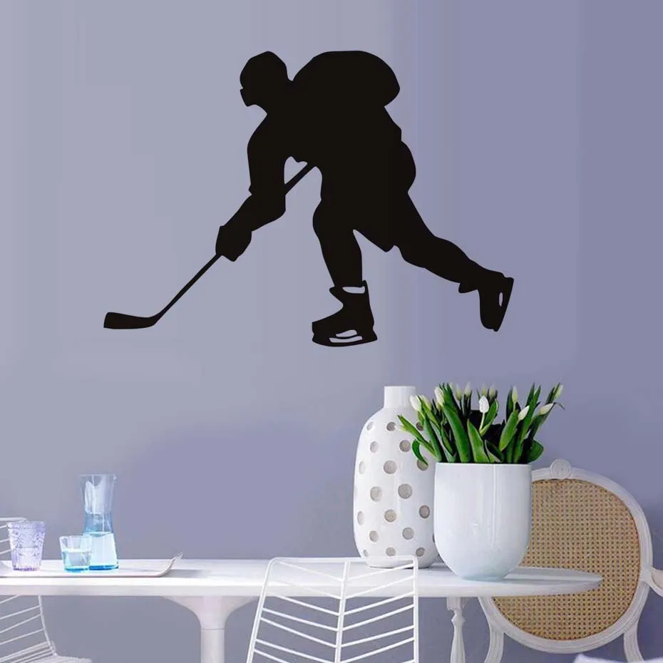 

DCTOP Hockey Player Wall Sticker Modern Home Decor Vinyl Removable Hockey Sports Self Adhesive Living Room Silhouette Design