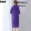 Nerazzurri-abrigo de piel auténtica de oveja para mujer, abrigo largo de oso de peluche, doble botonadura, cálido, Morado, abrigo de piel de oveja de gran tamaño 2022 ► Foto 3/6