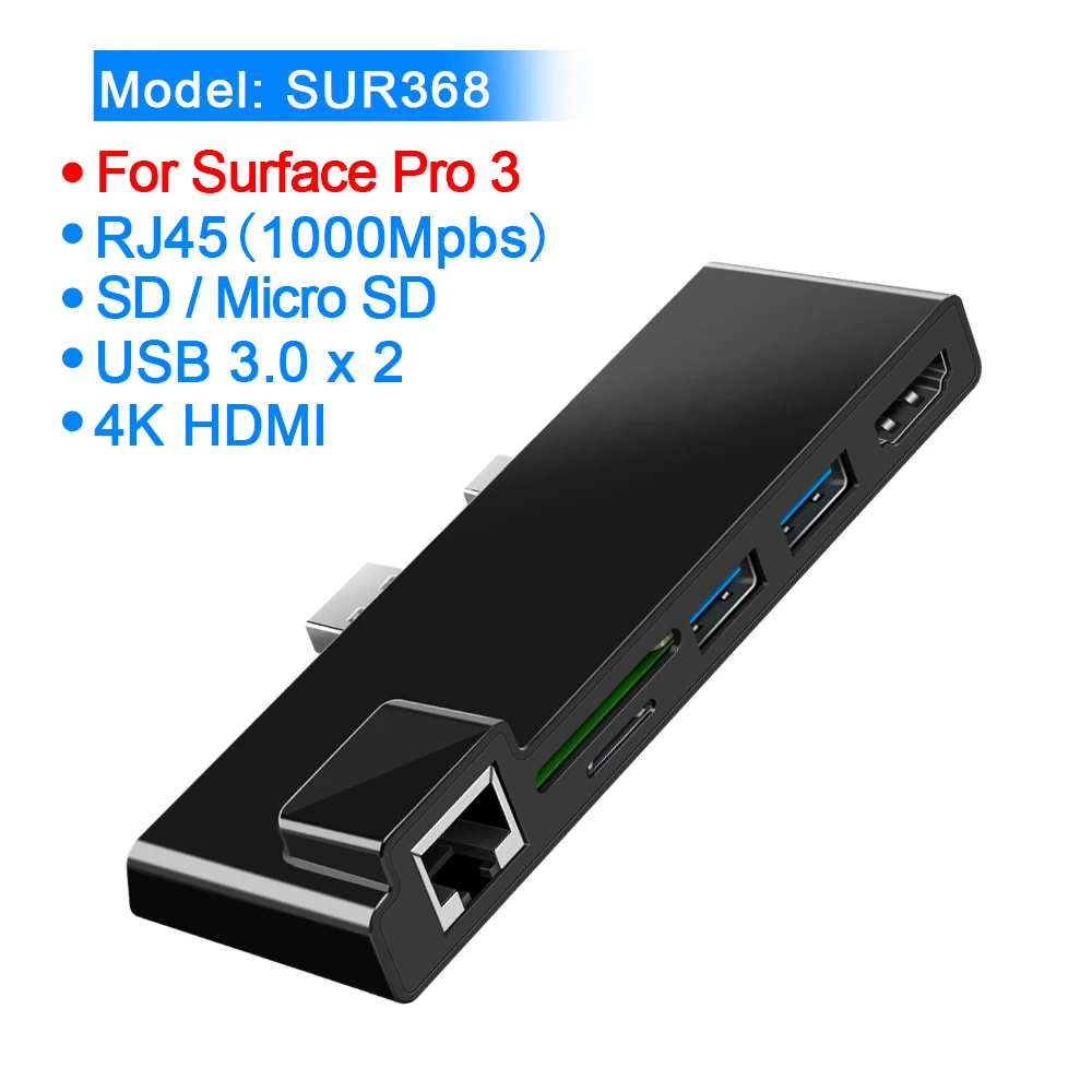 Rocketek usb 3,0 кард-ридер концентратор 4K HDMI 1000 Мбит/с гигабитный Ethernet адаптер для SD/TF micro SD microsoft Surface Pro 3/4/5/6 - Цвет: SUR368
