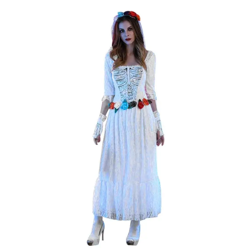 

Hot Selling Women Sexy White Lace Corpse Bride Dress Halloween Cosplay Party Scary Costume Accessory Fast Send Droping Ship l815