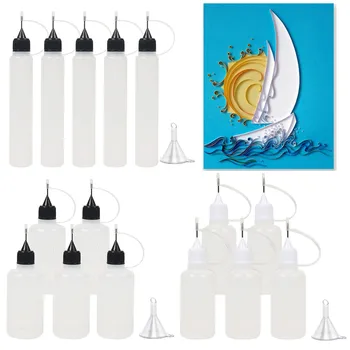 

5pcs Empty Precision Tip Glue Applicator Dropper Bottles with Mini Funnel for Paper Quilling DIY Crafts Small Gluing Projects