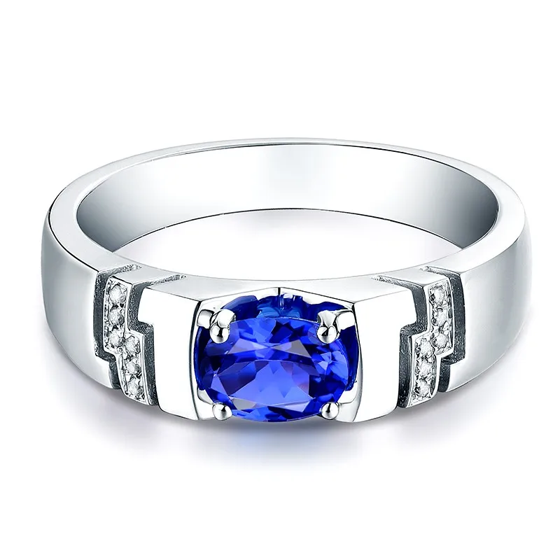 Благородные овальные мужские кольца 5X7 мм с натуральным синим сапфиром, обручальные кольца из белого золота 14 к, 585 ювелирные изделия с бриллиантами