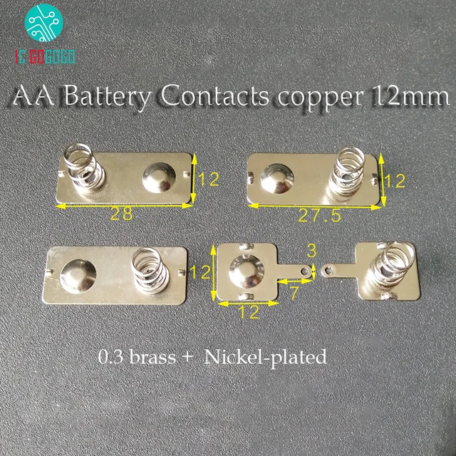 5Pairs AA Battery Contacts Spring Contact Band Plate 12*12/27.5/28MM Brass Battery Connector